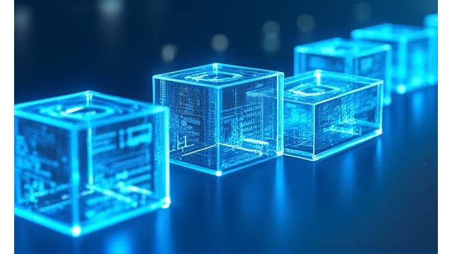 Blockchain ledger concept showing interconnected blocks of data